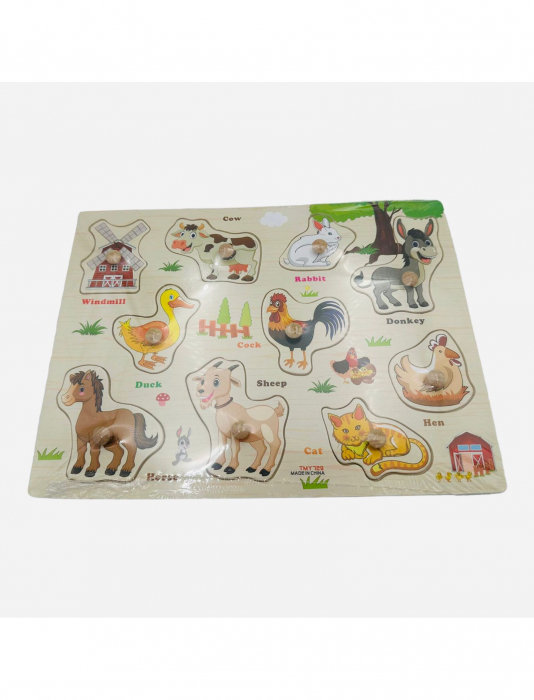 Puzzle din lemn incastru cu Animale Domestice, multicolor, 30×22.5cm, 10 piese, +3ani [2]