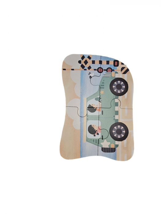 Puzzle din lemn pentru incepatori in cutie din metal, 5 planse puzzle, 31 piese, Masini, + 3 ani [5]