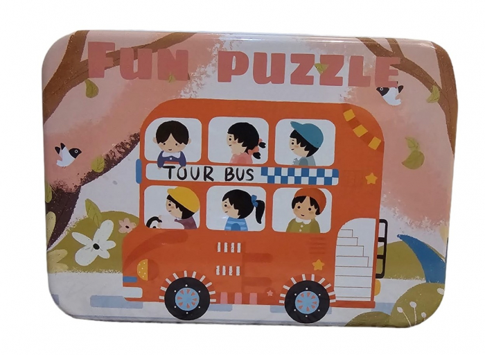 Puzzle din lemn pentru incepatori in cutie din metal, 5 planse puzzle, 31 piese, Masini, + 3 ani [1]