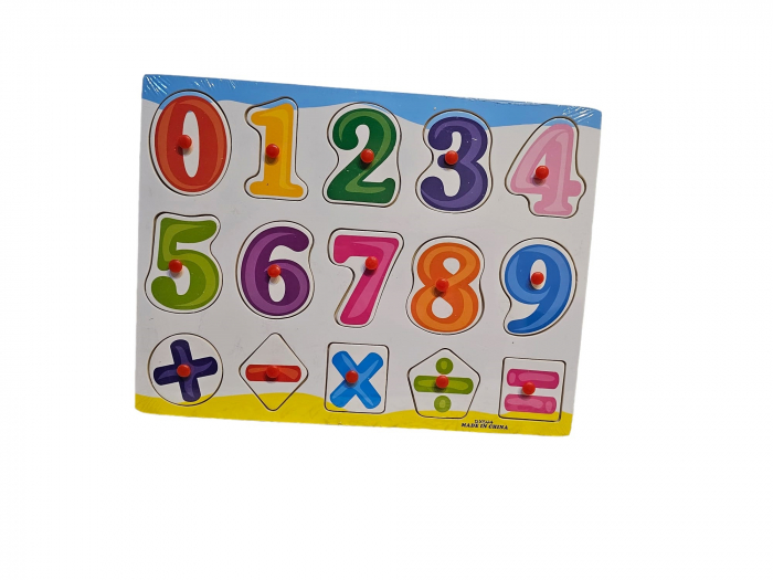 Puzzle educativ din lemn incastru cu cifre, 15 piese, multicolor, 30×22.5 cm, +3ani [1]