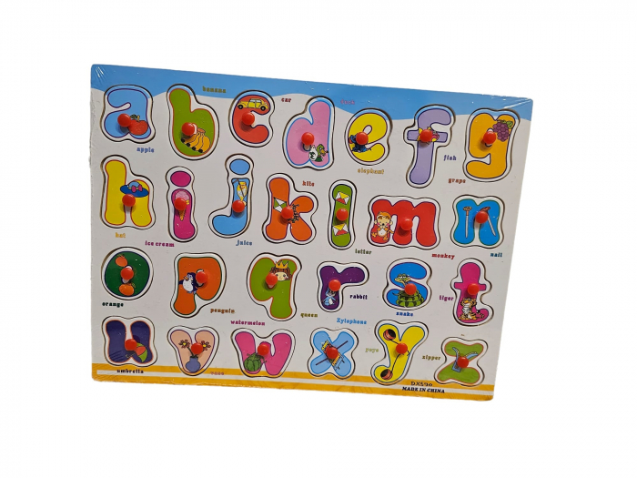 Puzzle educativ din lemn incastru cu Litere si Cuvinte- engleza, 26 piese, multicolor, 30×22.5cm, +3ani [1]