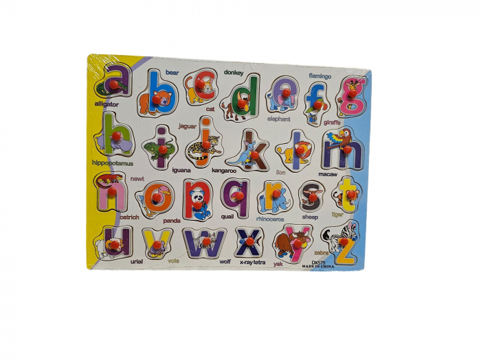 Puzzle educativ din lemn incastru cu Litere si Animale- engleza, 26 piese, multicolor, 30×22.5cm, +3ani [1]