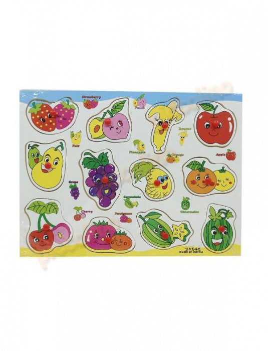 Puzzle educativ incastru cu fructe, multicolor, lemn, 30 x 22 cm, 12 piese [1]