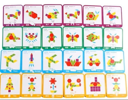 Puzzle educativ- Tangram din lemn, 155 piese, forme geometrice [4]