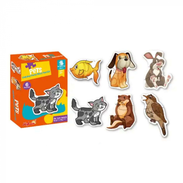 Set 6 puzzle din 2 sau 3 piese mari- ANIMALE DE COMPANIE [2]