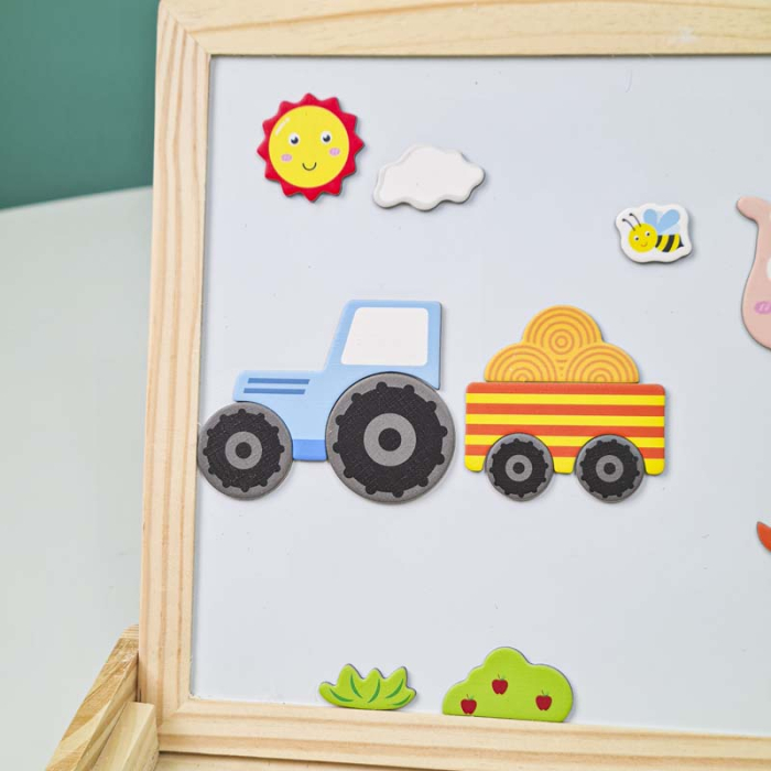 Tabla magnetica din lemn cu puzzle si desen, Ferma [4]