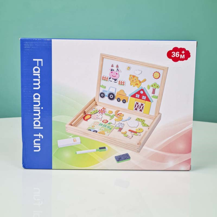 Tabla magnetica din lemn cu puzzle si desen, Ferma [1]