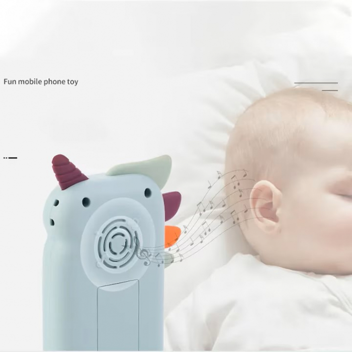 Jucarie Interactiva Bebelusi, Telefon Unicorn, Multiple Functii, Melodii si Sunete, Dentitie, Albastru, 1 An+ [2]
