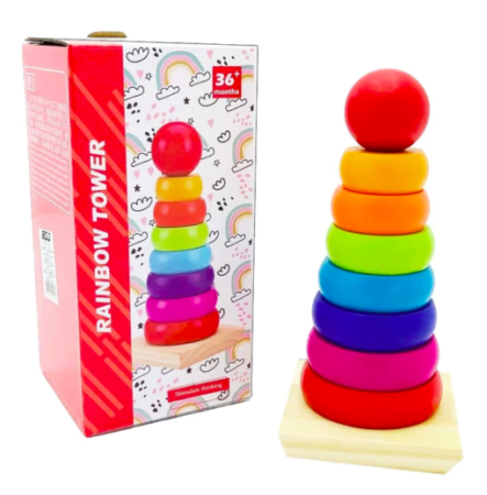 Jucării educative - turn stivuire lemn rainbow jucarie montessori copii