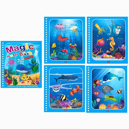 CĂRȚI CU ACTIVITĂȚI - Carte de colorat cu apa Magic Book, Reutilizabila, Animale Marine