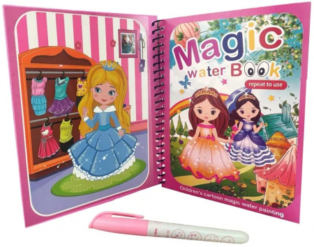 Carte de colorat cu apa Magic Book, Reutilizabila, Printese [1]