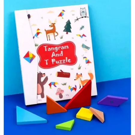 Jucării educative - Carte magnetica, Puzzle, Tangram cu 96 modele, 3 ani