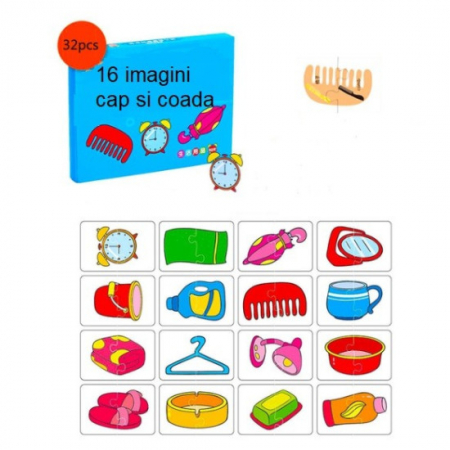 JUCĂRII - Cartonase de asociere din doua piese, 16 imagini, 32 piese, obiecte, multicolor, 2 ani+