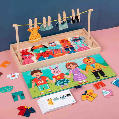 JUCĂRII - Joc 2 in 1- Puzzle incastru şi asociere ''Imbraca hainele" şi ''Intinde hainele" - DRY CLOTHES