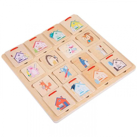 Jucării educative - Joc de asociere, animalele si casuta lor, 16 piese, 3 ani+