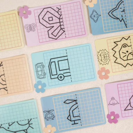 Joc de desen Montessori- Deseneaza simetric in oglinda, 48 carduri reutilizabile [4]