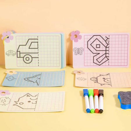 Joc de desen Montessori- Deseneaza simetric in oglinda, 48 carduri reutilizabile [3]