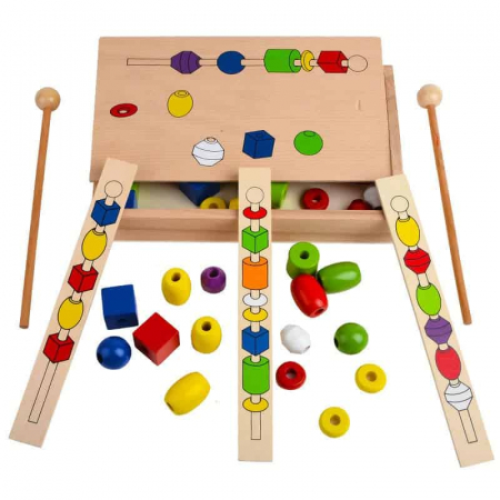 Joc de indemanare, insiruire si sortare dupa model, siruri cu margele din lemn, Montessori, 3 ani+ [1]