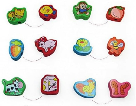 Joc de tip Montessori, 56 margele din lemn, 3 ani, Animale [2]