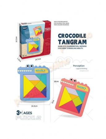 JUCĂRII - Joc educativ Clasic Tangram- Crocodil, 7 piese, 3 ani+