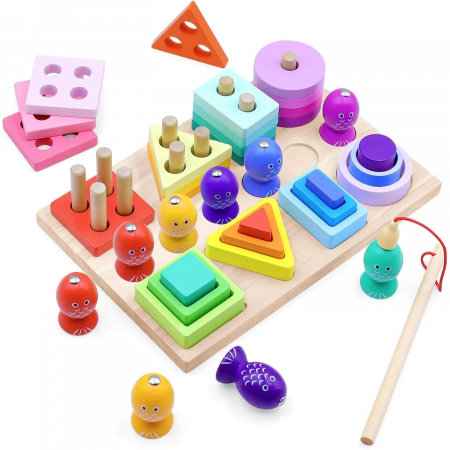 JUCĂRII - Joc educativ Montessori 3 in 1 din Lemn pentru copii