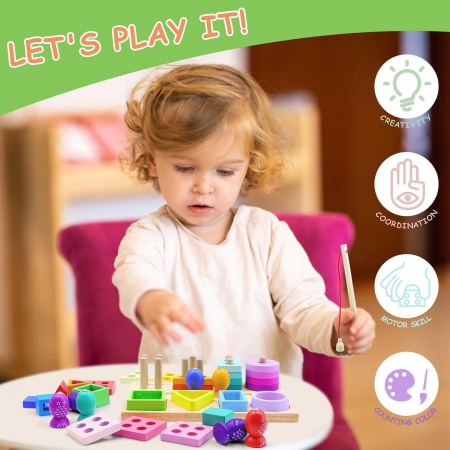 Joc educativ Montessori 3 in 1 din Lemn pentru copii [3]