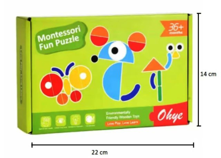 JUCĂRII - Joc educativ Tangram Montessori din lemn, 39 piese, multicolor, 3 ani+