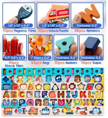 Joc logaritmic multifunctional din lemn 7 in 1 Montessori, 3 ani [3]