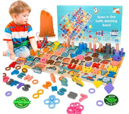 Joc logaritmic multifunctional din lemn 7 in 1 Montessori, 3 ani [2]