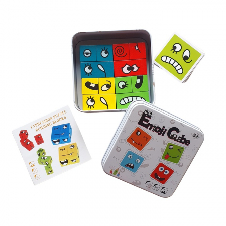 Jucării educative - Jocul interactiv din lemn Expresii faciale- Emoji Cube