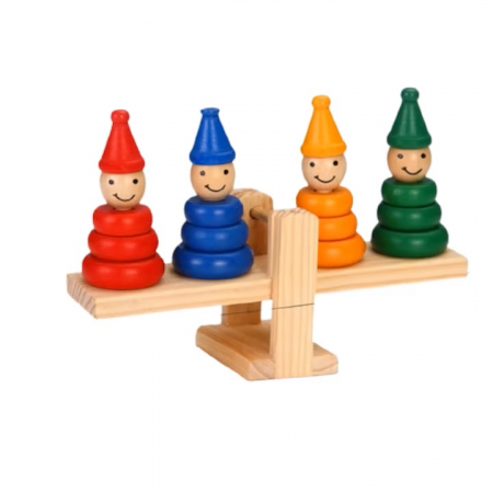 Jucării educative - Jucarie educativa din lemn Montessori" Balanta cu Clovni colorati"