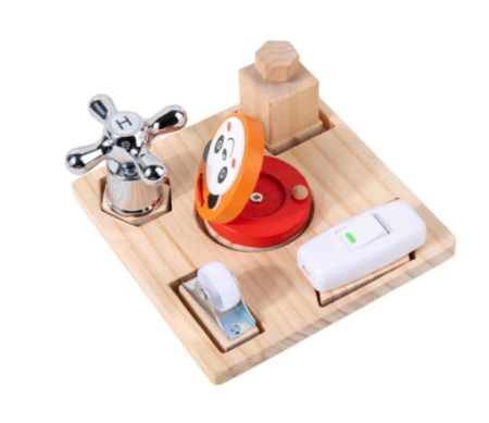 Jucării educative - Placa Montessori Busy Board – 5 activitati practice pentru copii,  3 ani+