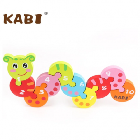 Jucării educative - Puzzle 3D din lemn cu Numere – Omida Colorata