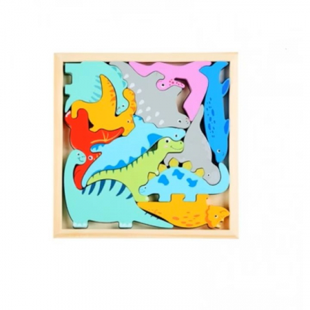 JUCĂRII - Puzzle 3D educativ Montessori cu dinozauri, multicolor