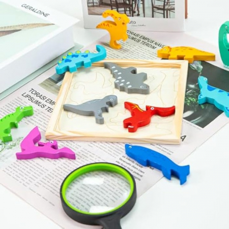 Puzzle 3D educativ Montessori cu dinozauri, multicolor [1]