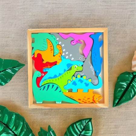 Puzzle 3D educativ Montessori cu dinozauri, multicolor [3]