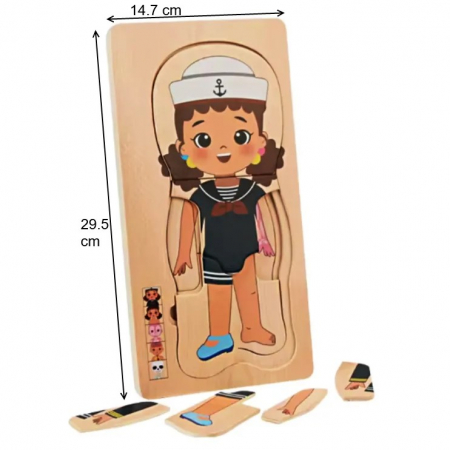 Jucării educative - Puzzle din lemn in 5 straturi, Aanatomie Corpului Uman, Fetita
