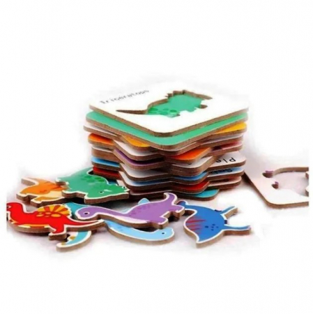 Puzzle din lemn pentru incepatori in cutie din metal, DINOZAURI, + 3 ani [1]