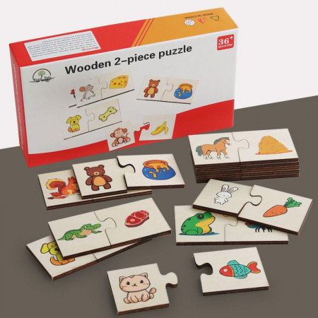 Puzzle - Puzzle educativ din lemn Asociere "Ce mananca animalutul"