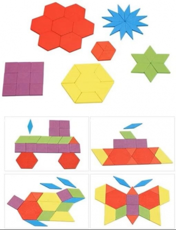 Puzzle educativ- Tangram din lemn, 155 piese, forme geometrice [2]