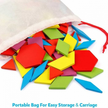 Puzzle educativ- Tangram din lemn, 155 piese, forme geometrice [1]