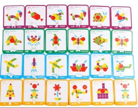 Puzzle educativ- Tangram din lemn, 155 piese, forme geometrice [3]