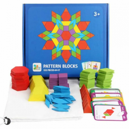 Jucării educative - Puzzle educativ- Tangram din lemn, 155 piese, forme geometrice