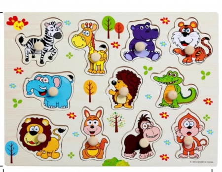 JUCĂRII - Puzzle incastru din lemn, Animale Salbatice, 11 piese