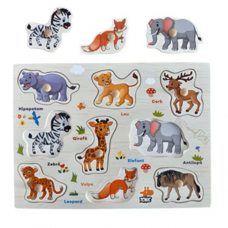 Puzzle incastru din lemn in Limba Romana , Animale Salbatice [2]