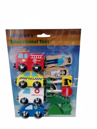 Set 4 masinute din lemn, semne de circulatie si figurine, 11 piese, multicolor, 3 ani+ [1]