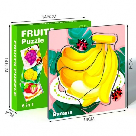 JUCĂRII - Set 6 carduri puzzle cu piese mari- Fructe, 24 piese