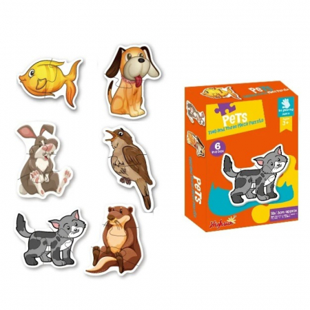 Puzzle - Set 6 puzzle din 2 sau 3 piese mari- ANIMALE DE COMPANIE