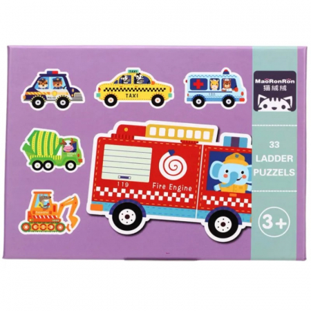 Puzzle - Set 6 Puzzle din carton cu 6 Mijloace de transport, Piese mari, 3 ani