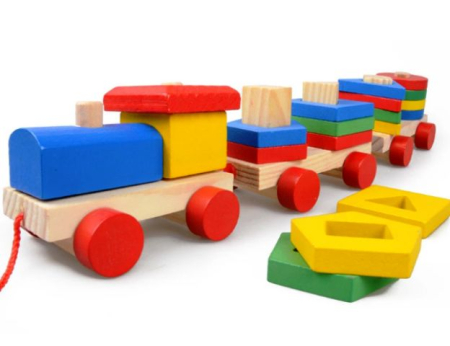 JUCĂRII - Trenulet de jucarie, locomotiva cu 2 vagoane, lemn, multicolor